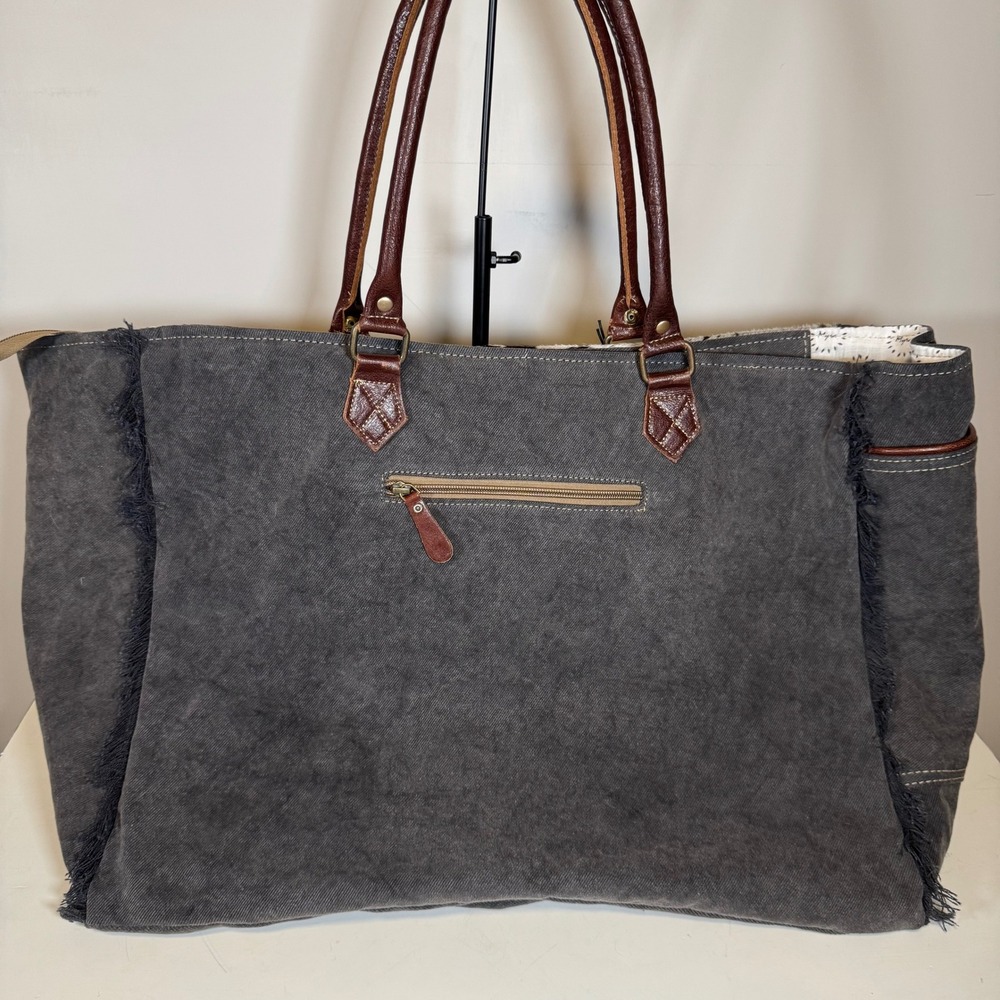 Myra Asterias Canvas & Hairon Western Cowhide Star Tote Bag S-4393 NWT - Picture 4 of 6